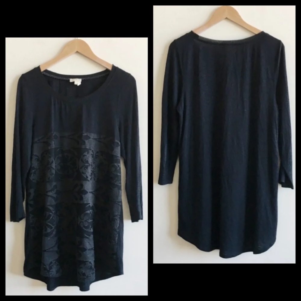 Meadow Rue Black Crochet Lace Peasant Tee T- Shirt Top - Picture 2 of 4